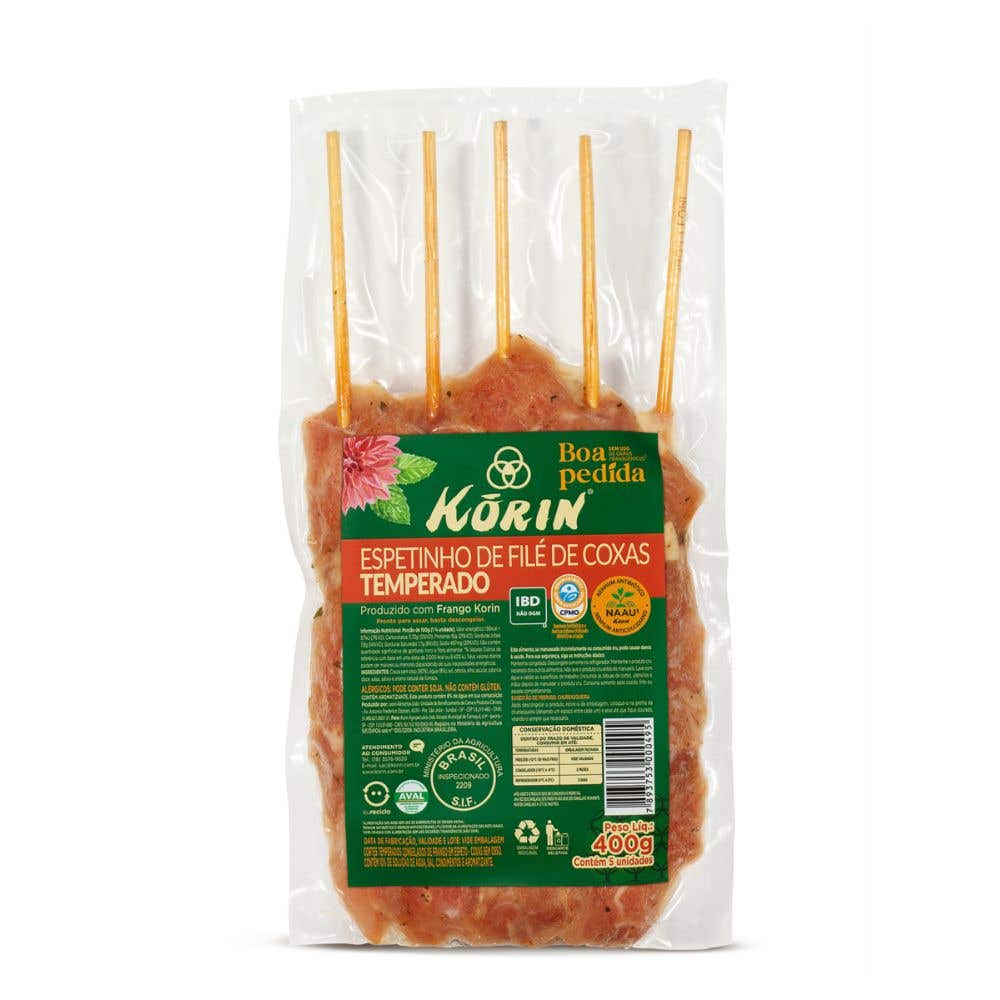 Espetinho de Filé de Coxas de Frango Temperado e Congelado Korin 400g
