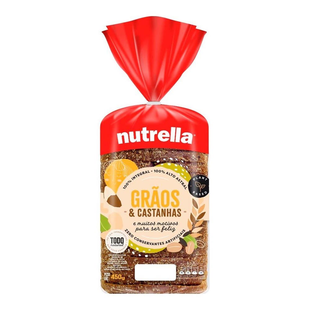 Pão Integral Grãos & Castanhas Nutrella Pacote 450G