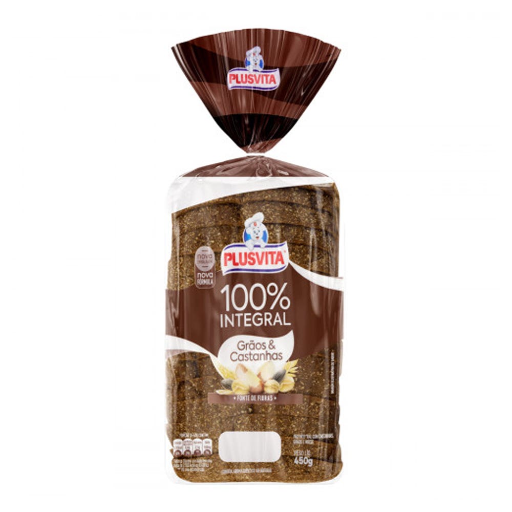 Pão Integral Grãos & Castanhas Plusvita Pacote 450G
