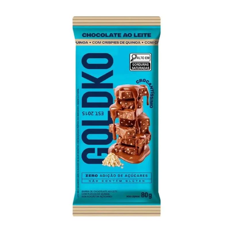 Barra de Chocolate ao Leite com Crispy de Quinoa Goldko 80g